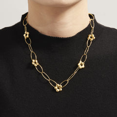 Flower Accent Oval Link Necklace or Bracelet