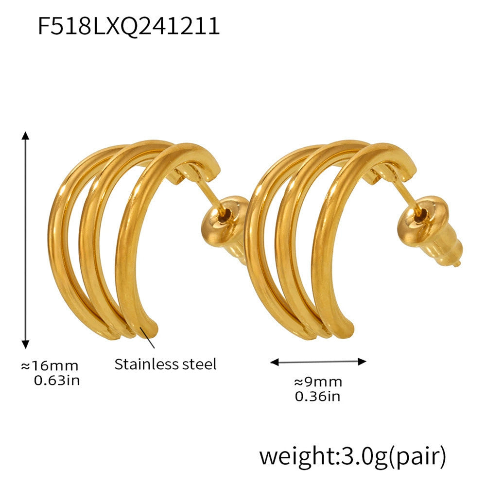 18K Gold-Plated Triple-Curve C-Hoop Earrings