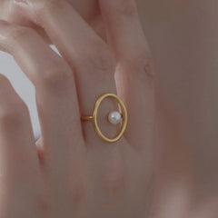 Geometric Pearl-Look Open Ring