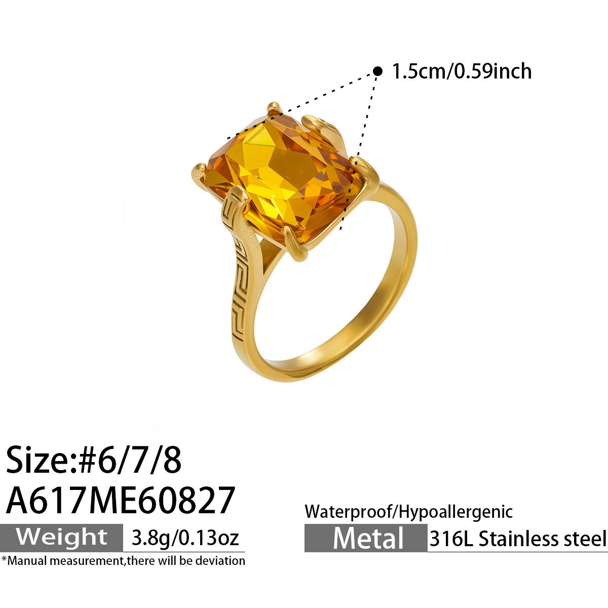 18K Gold-Plated Yellow Glass Statement Ring