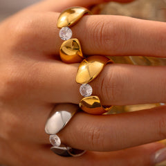 18K Gold-Plated Clear Stone Open Ring