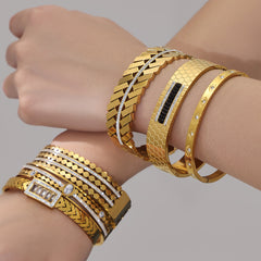 18K Gold-Plated Geometric Stone Bangle Bracelet