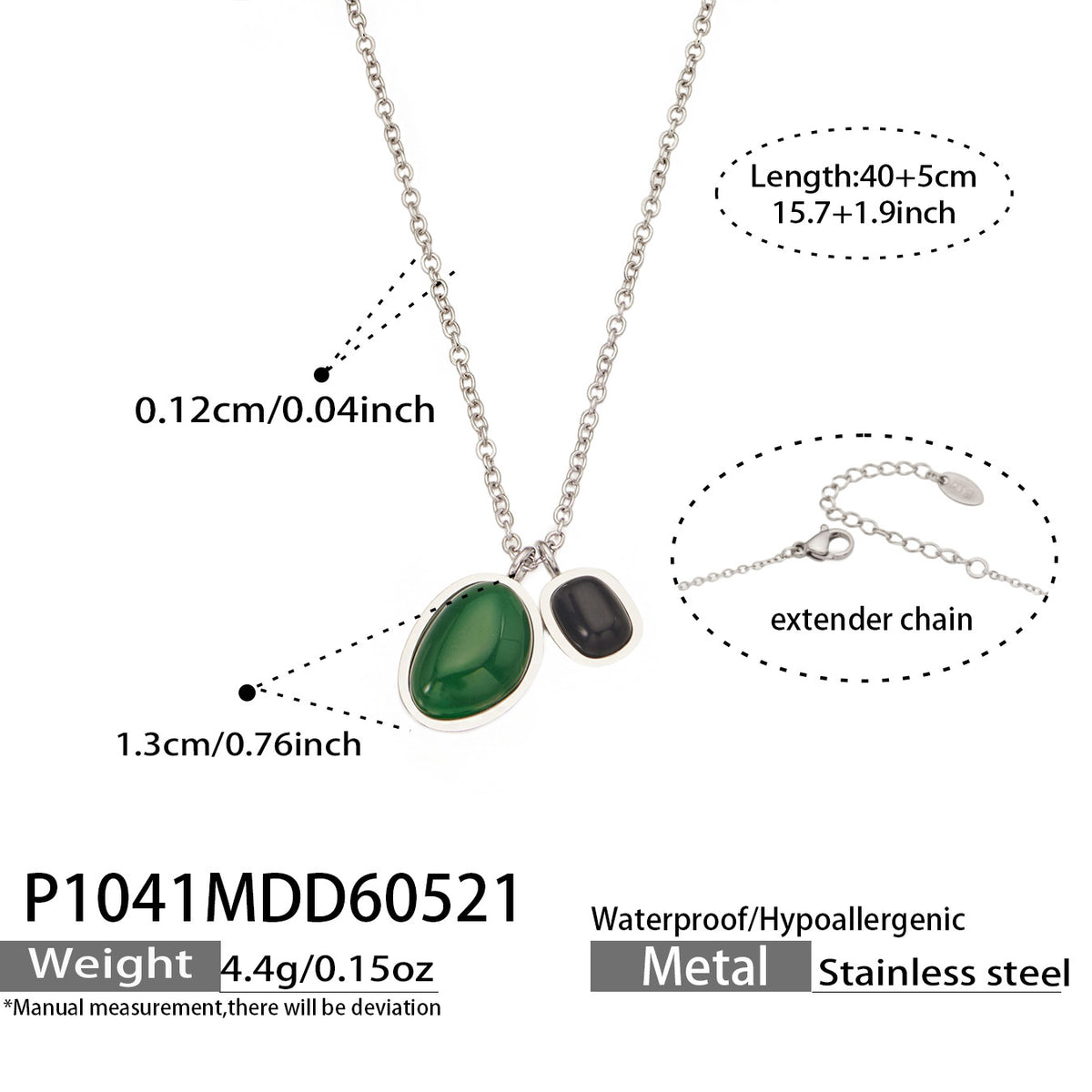 Green & Black Agate Necklace & Asymmetric Stud Earrings