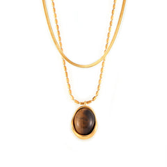 Tiger Eye Pendant Necklace & Flat Chain
