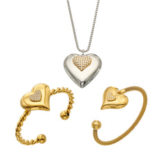 Cubic Zirconia Heart Pendant Necklace & Cuff