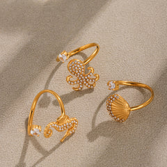 Ocean Creature Cubic Zirconia Open Rings