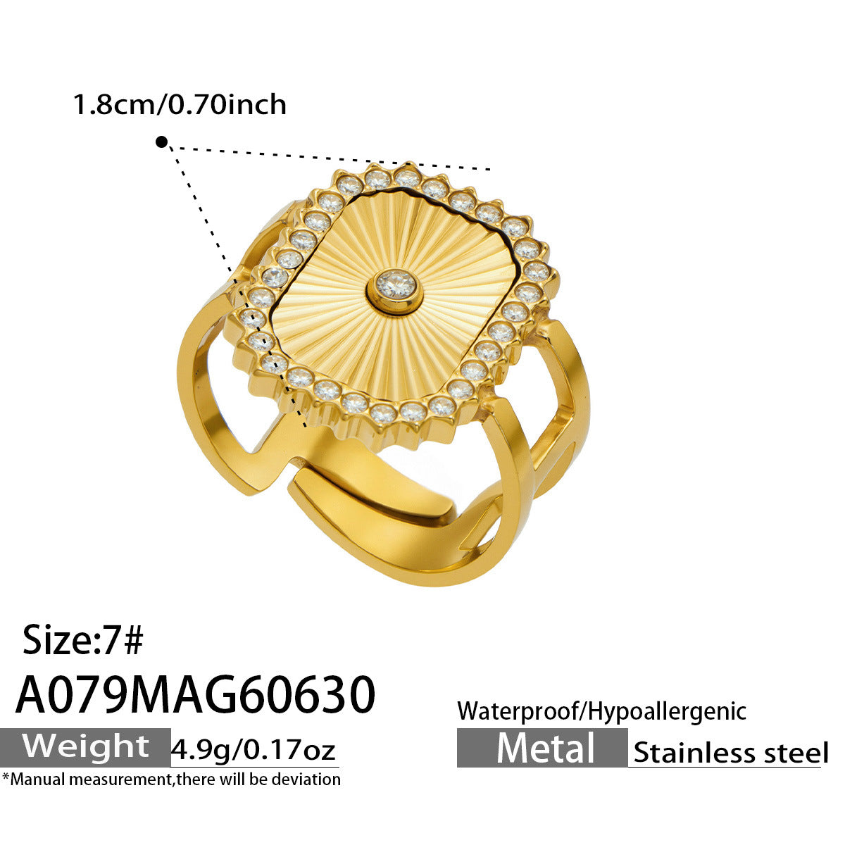 18K Gold-Plated Cubic Zirconia Geometric Open Rings