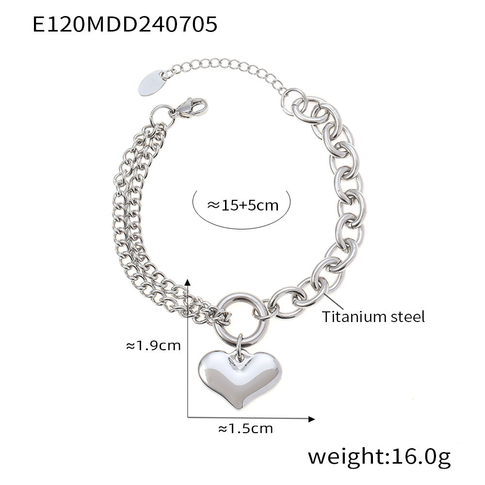 Mixed-Link Heart Charm Bracelet