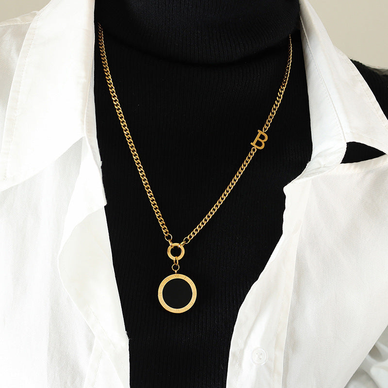 Reversible Roman Numeral Long Pendant Necklace