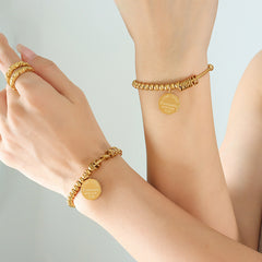 Gold-Tone Beaded Disc Charm Stretch Bracelet