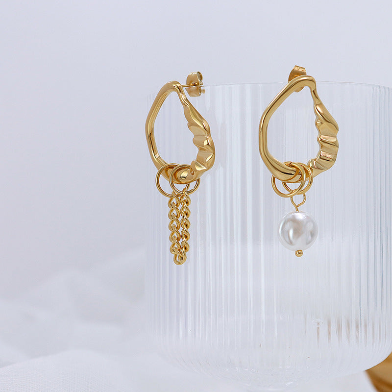 Asymmetric Pearl-Look Drop Earrings