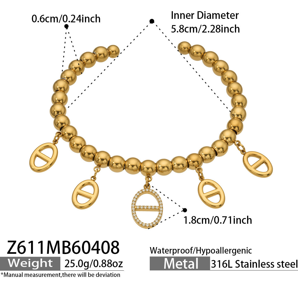 Cubic Zirconia Charm Bead Bangle Designs