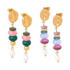 Natural Stone & Freshwater Pearl Beaded Drop Earrings