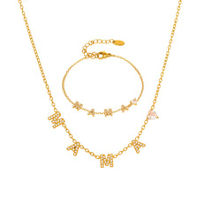 18K Gold-Plated Cubic Zirconia MAMA Necklace or Bracelet
