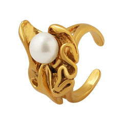 Gold-Tone Sculptural Pearl-Look Open Ring