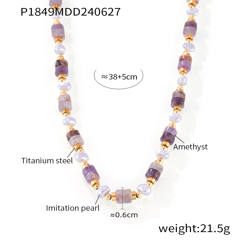 Amethyst & Shell-Pearl Beaded Necklace