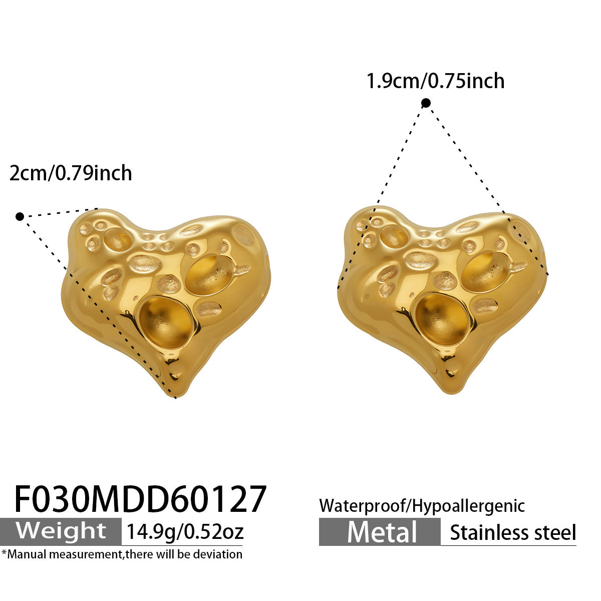 18K Gold-Plated Hammered Heart Stud Earrings