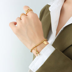 18K Gold-Plated Rabbit Charm Beaded Stretch Bracelet