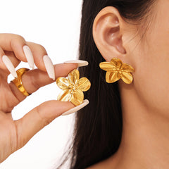 18K Gold-Plated Textured Flower Stud Earrings