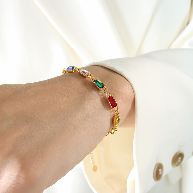 Colorful Rectangular Stone Necklace & Bracelet