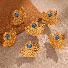 Natural Blue Stone Fan Stud Earrings