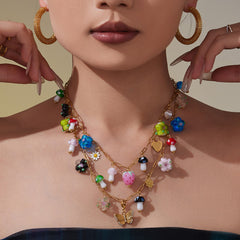 Gold-Tone Flower or Fruit Charm Necklace