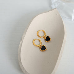 Black Enamel Heart Drop Earrings