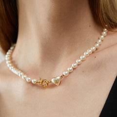 Camille Vintage-Inspired Pearl Heart Choker Necklace