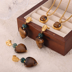 Tiger-Eye & Black Agate Heart Jewelry