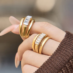 Layered Cubic Zirconia Statement Rings