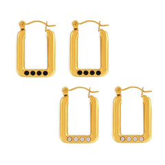 18K Gold-Plated Rectangular Sparkle Hoop Earrings