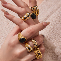 Checker Enamel and Shell Ring Designs