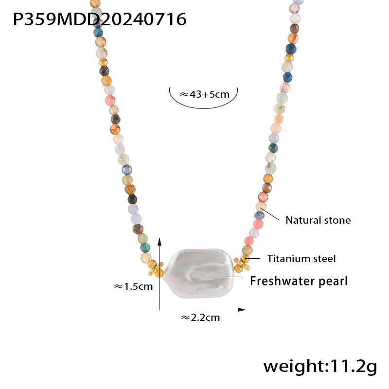 18K Gold-Plated Natural Stone Beaded Necklace