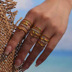 18K Gold-Plated Sparkling or Eye Detail Ring