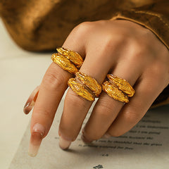 18K Gold-Plated Engraved Texture Open Ring