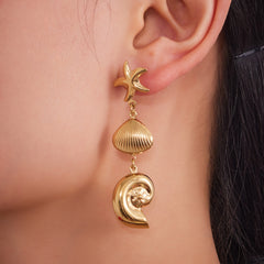 Ocean Starfish and Shell Drop Earrings