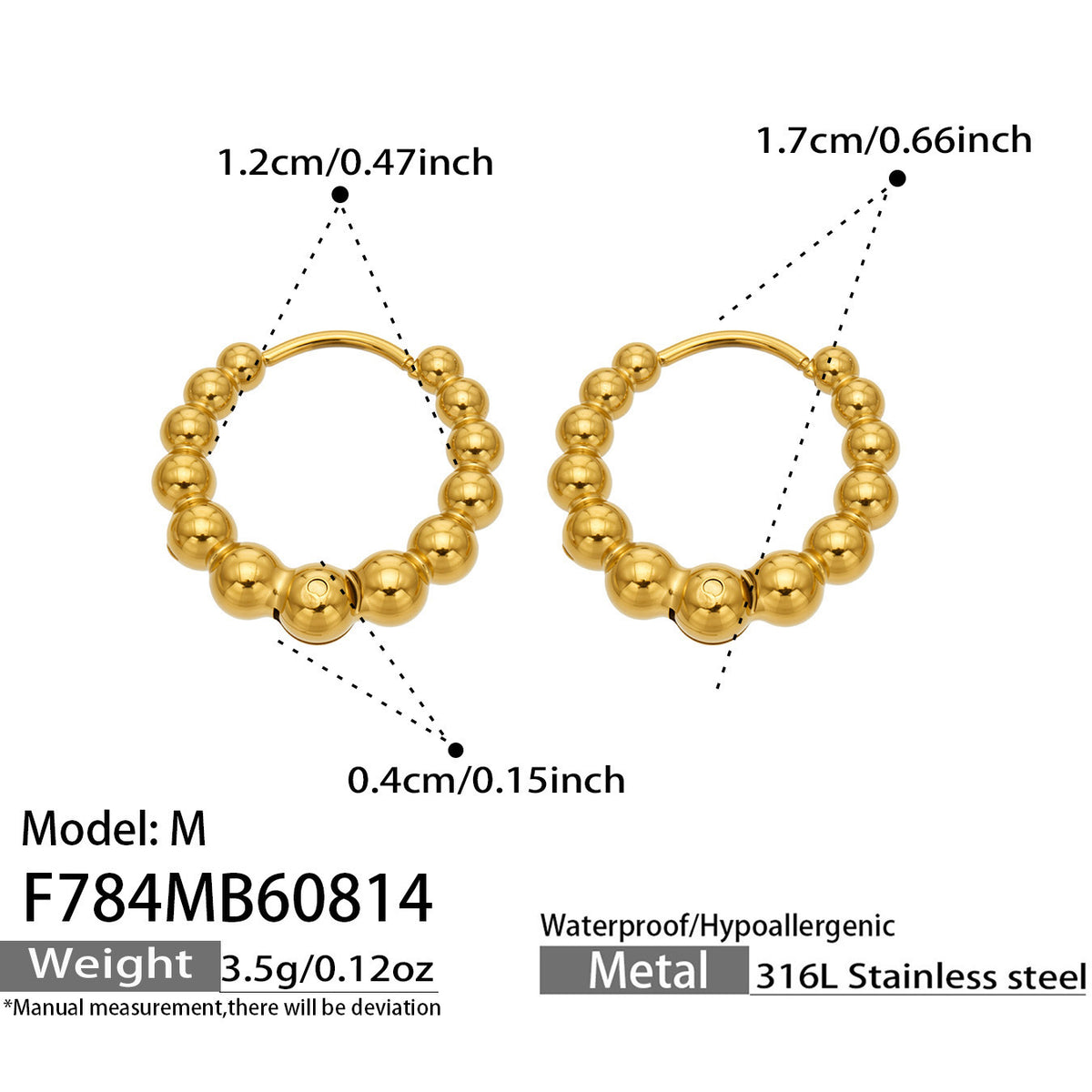 Gold-Tone Beaded Huggie Hoop Earrings