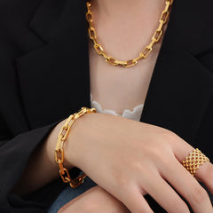 Chunky Rectangular Link Necklace and Bracelet