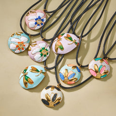 18K Gold-Plated Enamel Floral Cord Necklace