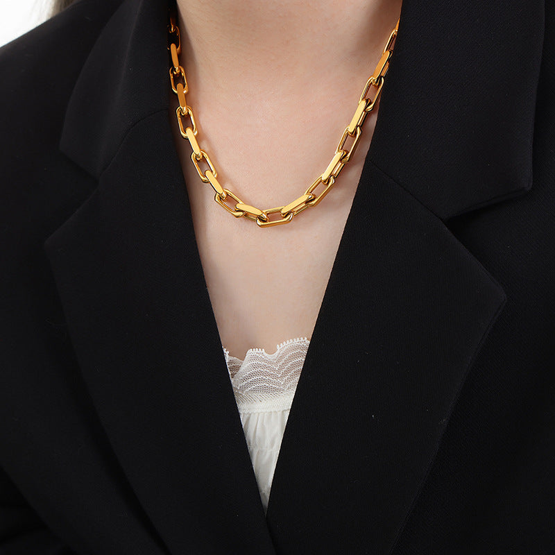 Chunky Rectangular Link Necklace and Bracelet