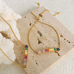 Rainbow Cubic Zirconia Sliding Anklet