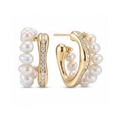 Nadine Organic Pearl Pavé Stud Earrings