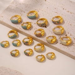 18K Gold-Plated Color Cubic Zirconia Rounded Hoops