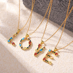 Color Cubic Zirconia Initial Pendant Charm