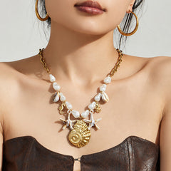 18K Gold-Plated Faux Pearl Ocean Charm Necklace