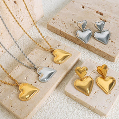 18K Gold-Plated Heart Necklace or Drop Earrings