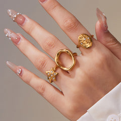 18K Gold-Plated Star and Oval Open Ring Designs