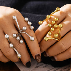 18K Gold-Plated Branching Bead Open Ring