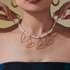 Pearl-Look Open Heart Charm Necklace