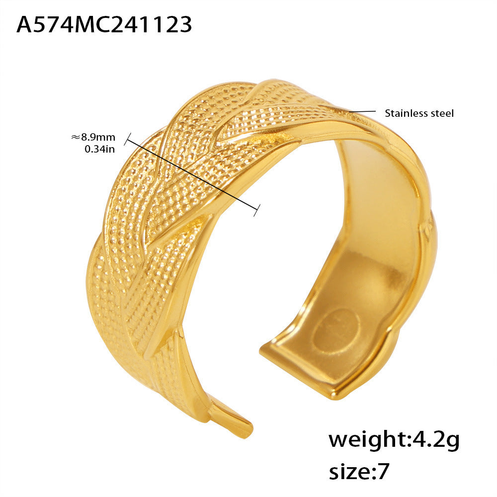 18K Gold-Plated Woven Open Stainless Steel Ring